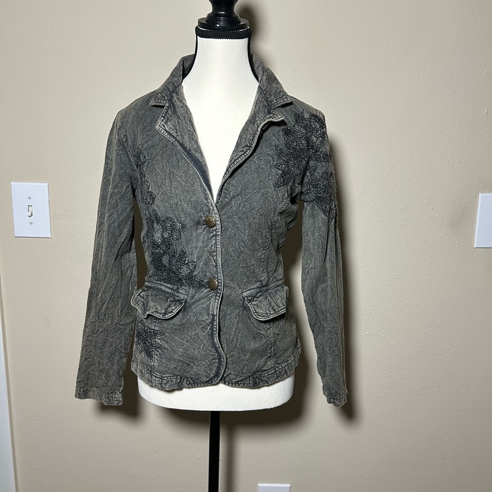 Coldwater Creek Charcoal Embroidered Jacket